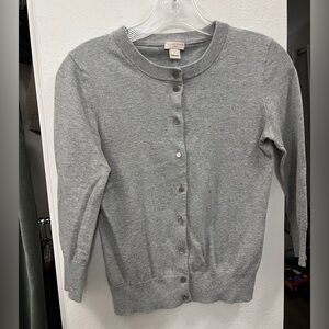 JCrew Clare Cardigan - classic 3/4 sleeve cotton heather gray